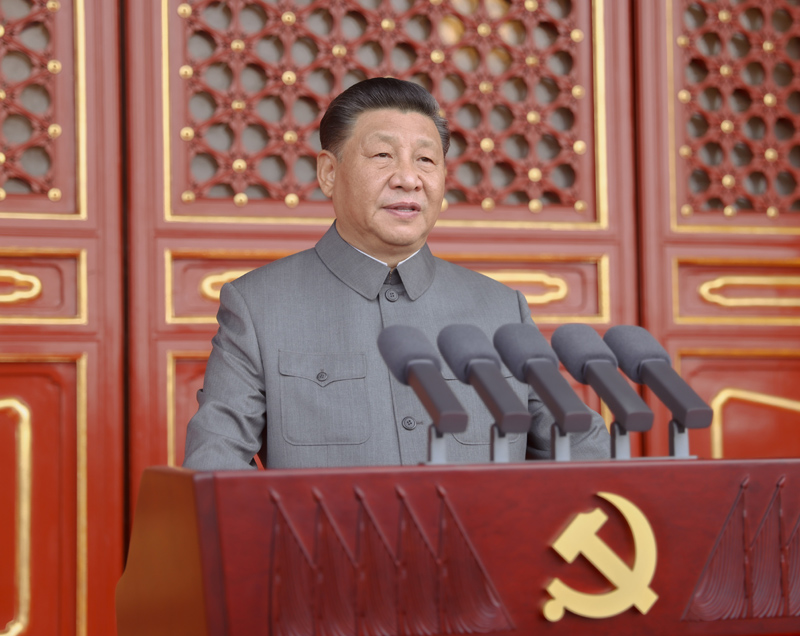 7月1日，慶祝中國共產黨成立100周年大會在北京天安門廣場隆重舉行。中共中央總書記、國家主席、中央軍委主席習近平發表重要講話。新華社記者 鞠鵬 攝